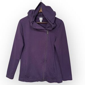 Gap Fit Full‎ Zip Hooded Sweater Women Size M Purple Pocket 100% Cotton